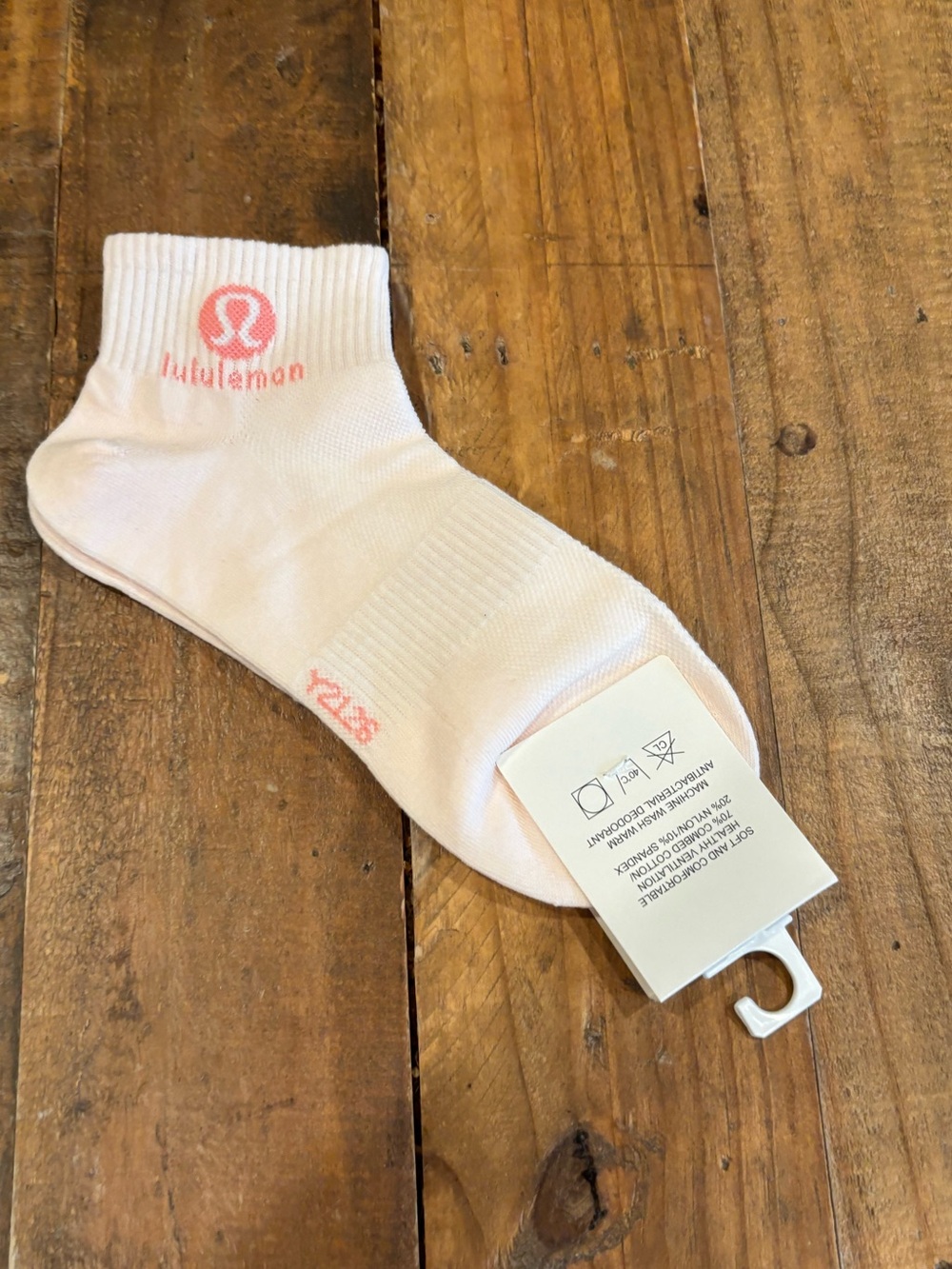 lululemon athletica White Ankle Socks with Pink Logo